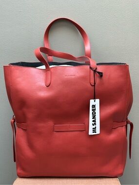 Jil Sander Coral-Red Leather Tote